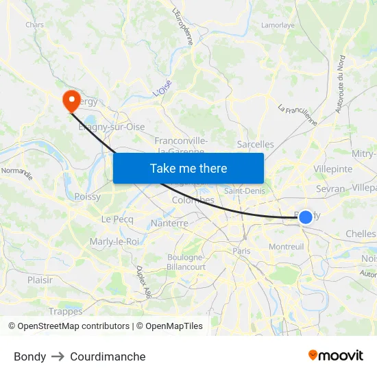 Bondy to Courdimanche map