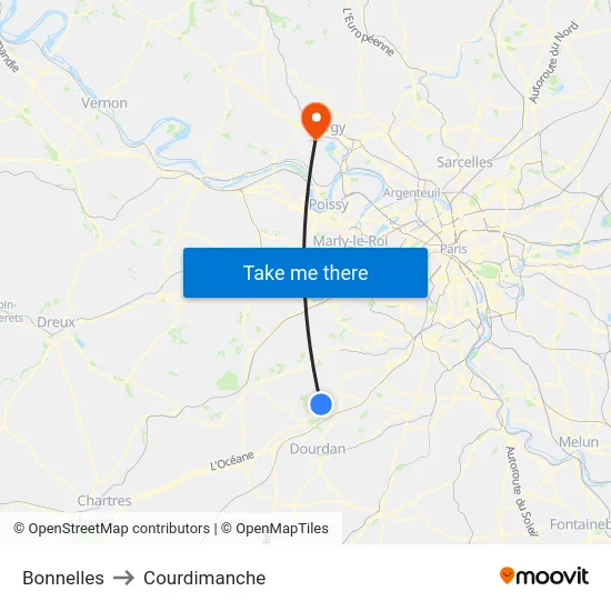 Bonnelles to Courdimanche map