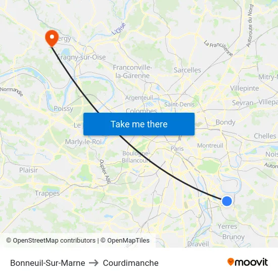 Bonneuil-Sur-Marne to Courdimanche map