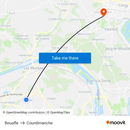 Bouafle to Courdimanche map