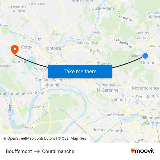 Bouffemont to Courdimanche map