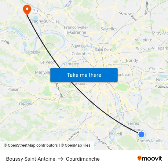 Boussy-Saint-Antoine to Courdimanche map