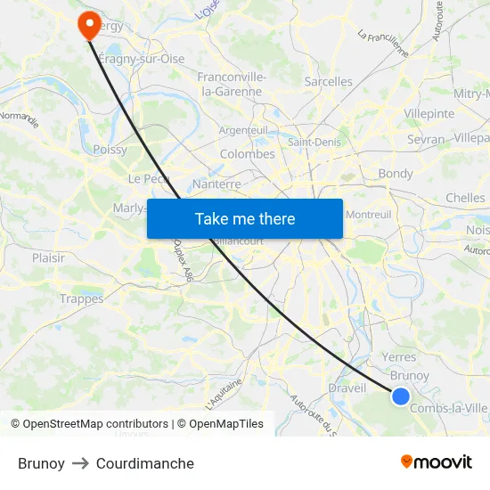 Brunoy to Courdimanche map