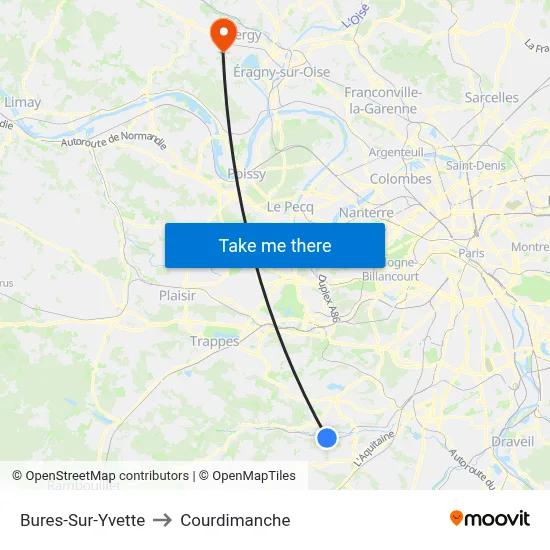 Bures-Sur-Yvette to Courdimanche map