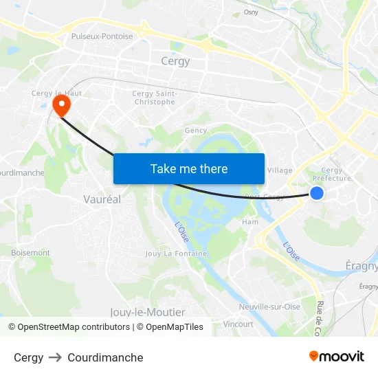 Cergy to Courdimanche map