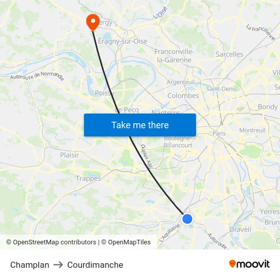 Champlan to Courdimanche map
