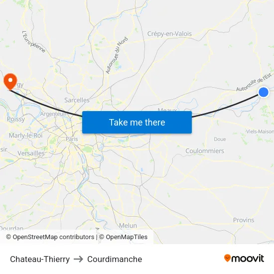 Chateau-Thierry to Courdimanche map