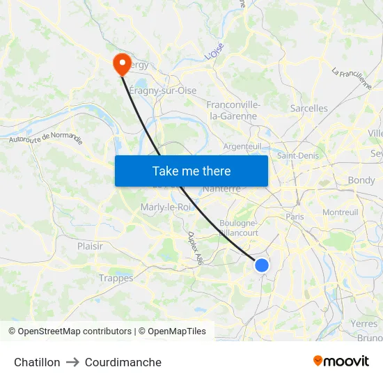 Chatillon to Courdimanche map