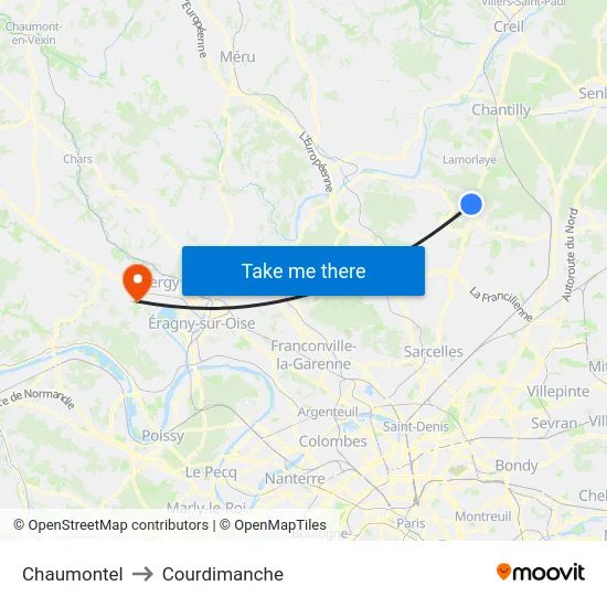 Chaumontel to Courdimanche map