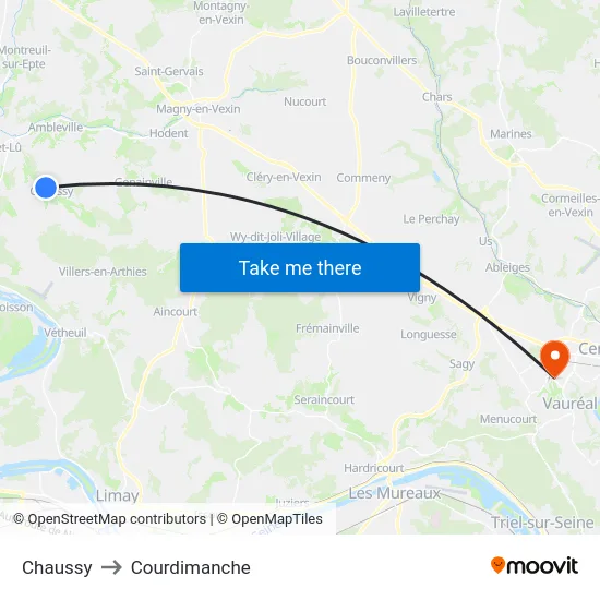 Chaussy to Courdimanche map