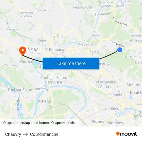 Chauvry to Courdimanche map