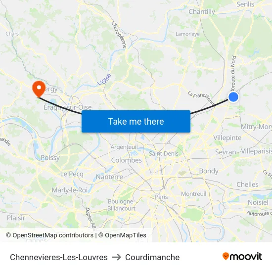 Chennevieres-Les-Louvres to Courdimanche map