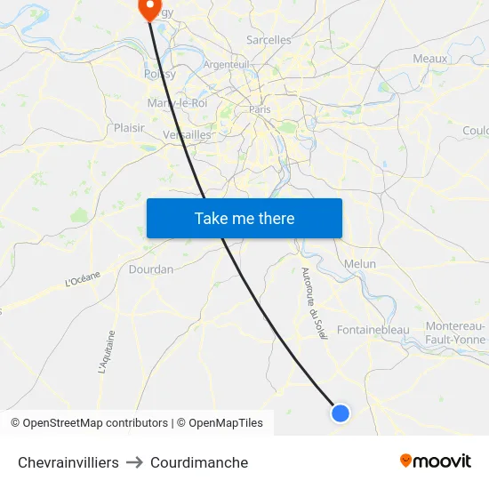 Chevrainvilliers to Courdimanche map