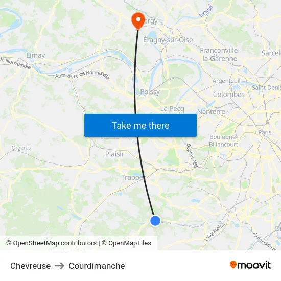Chevreuse to Courdimanche map