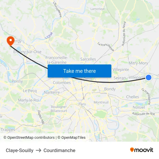 Claye-Souilly to Courdimanche map