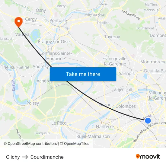 Clichy to Courdimanche map