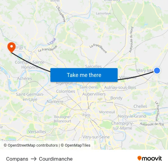 Compans to Courdimanche map