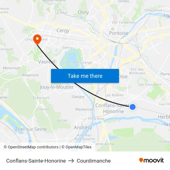Conflans-Sainte-Honorine to Courdimanche map