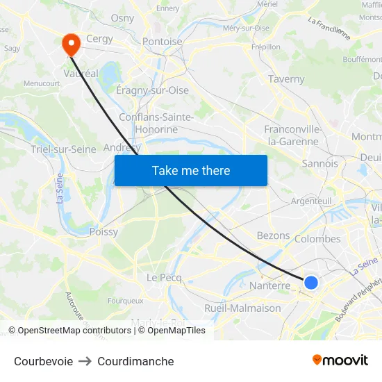 Courbevoie to Courdimanche map