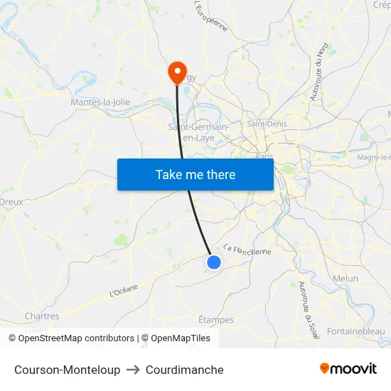 Courson-Monteloup to Courdimanche map