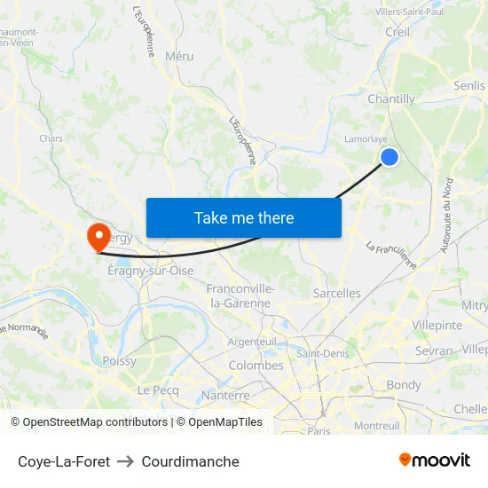 Coye-La-Foret to Courdimanche map