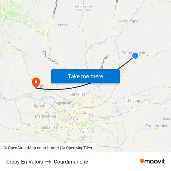 Crepy-En-Valois to Courdimanche map