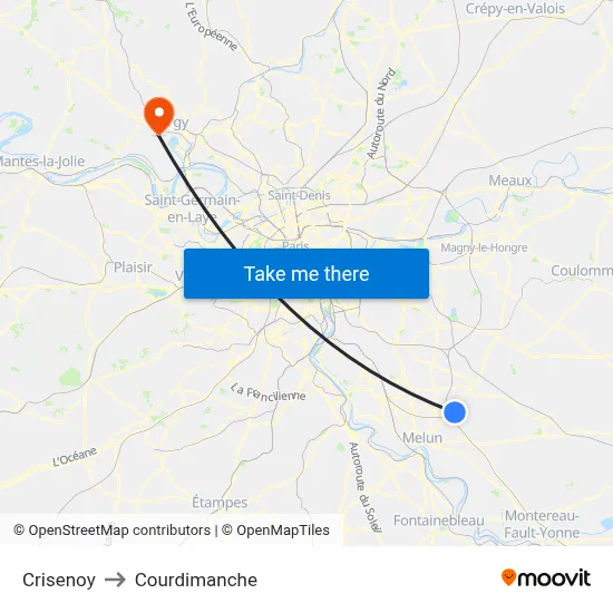 Crisenoy to Courdimanche map