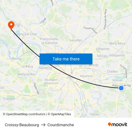 Croissy-Beaubourg to Courdimanche map