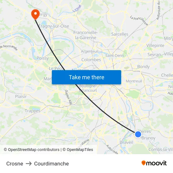 Crosne to Courdimanche map