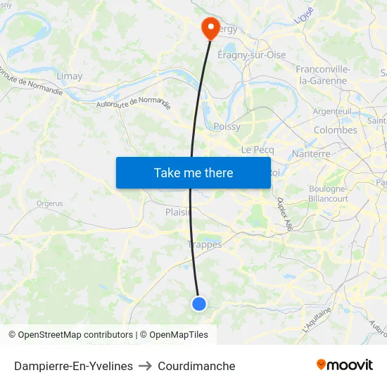 Dampierre-En-Yvelines to Courdimanche map