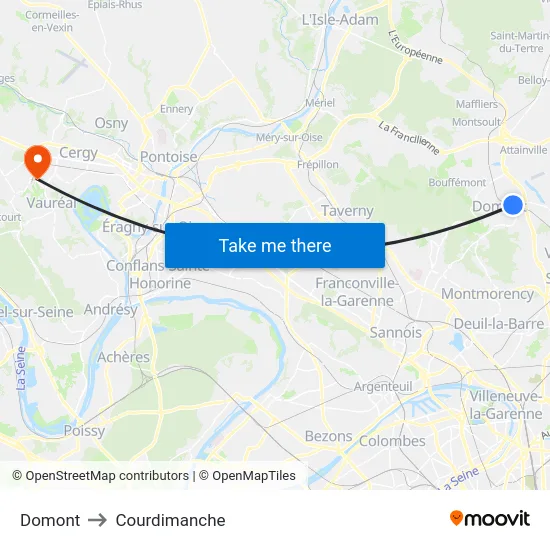 Domont to Courdimanche map