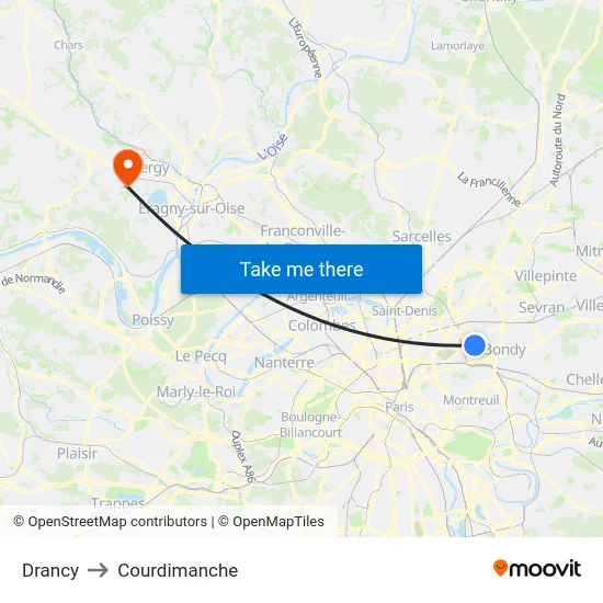 Drancy to Courdimanche map