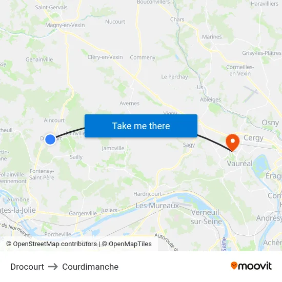 Drocourt to Courdimanche map