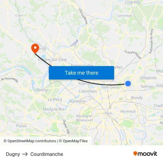 Dugny to Courdimanche map