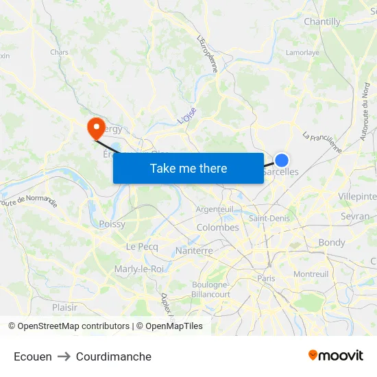 Ecouen to Courdimanche map