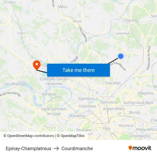 Epinay-Champlatreux to Courdimanche map
