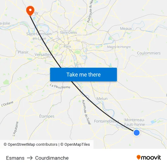 Esmans to Courdimanche map