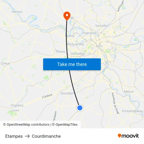 Etampes to Courdimanche map