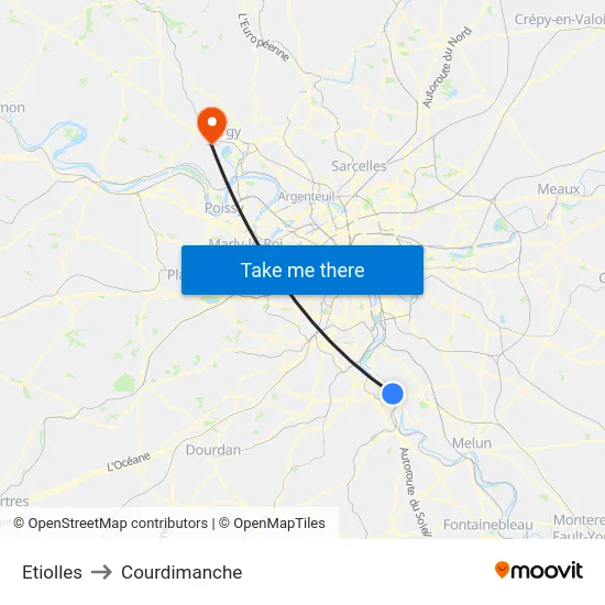 Etiolles to Courdimanche map