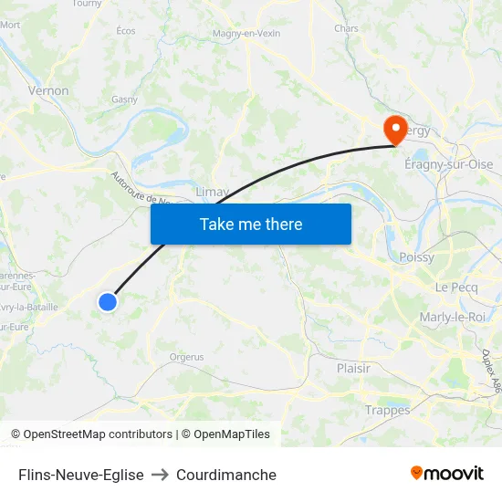 Flins-Neuve-Eglise to Courdimanche map