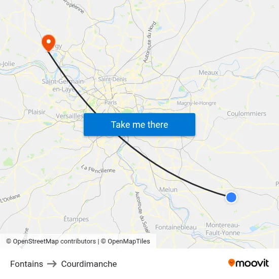 Fontains to Courdimanche map