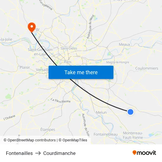Fontenailles to Courdimanche map