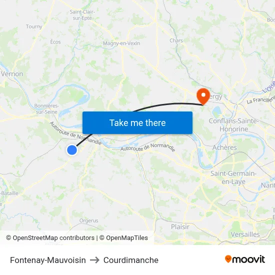Fontenay-Mauvoisin to Courdimanche map