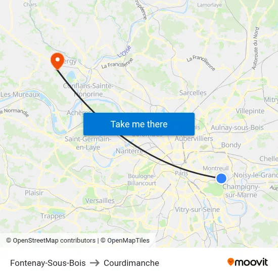 Fontenay-Sous-Bois to Courdimanche map