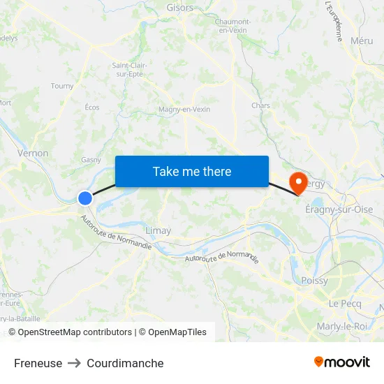 Freneuse to Courdimanche map