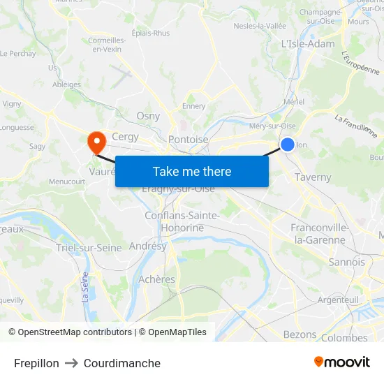 Frepillon to Courdimanche map