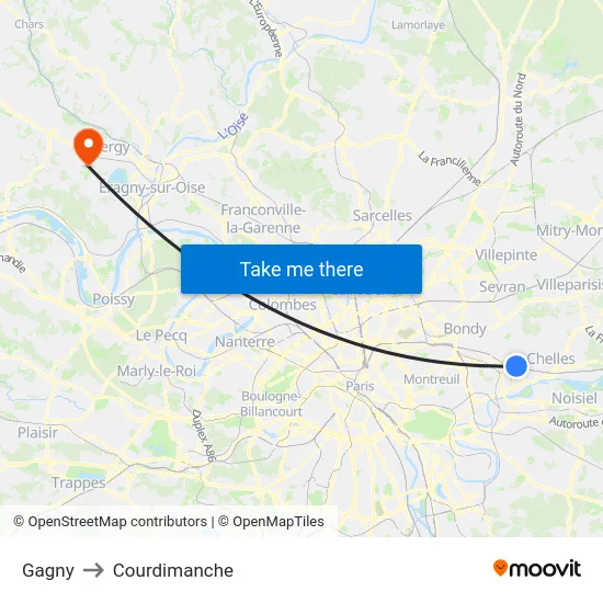 Gagny to Courdimanche map