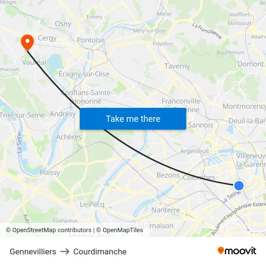 Gennevilliers to Courdimanche map