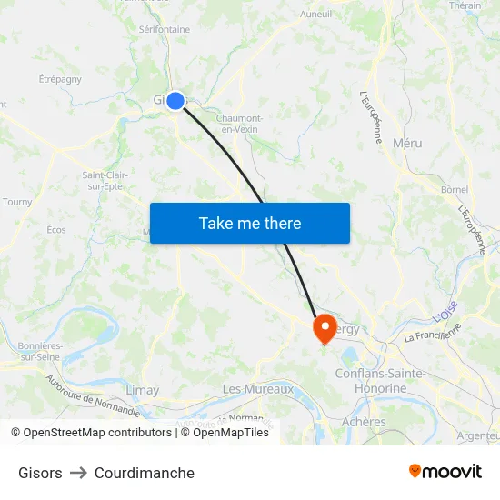 Gisors to Courdimanche map