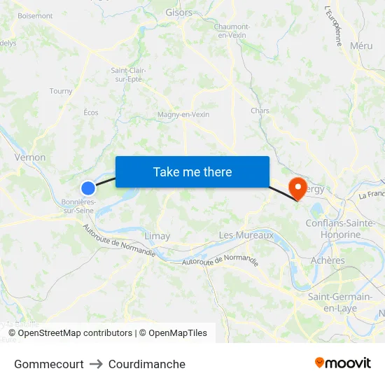 Gommecourt to Courdimanche map